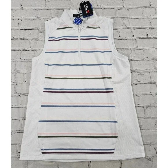 RLX Ralph Lauren Golf Tennis Sleeveless 1/2 Zip Polo Shirt Striped WOMENS SZ S - Picture 1 of 7